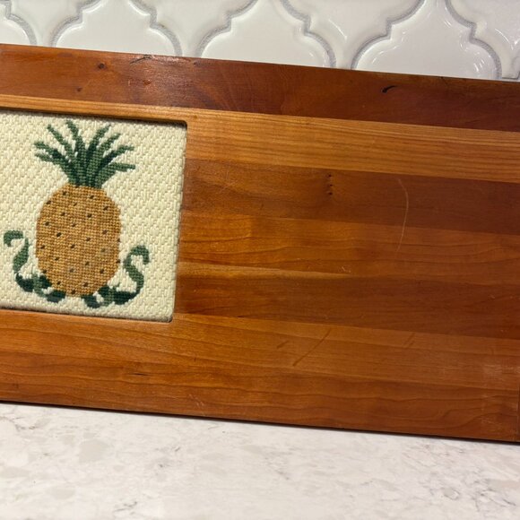 Vintage Charcuterie, Cheese or Cutting Board with Cross Stitch Pineapple Inlay - Picture 6 of 6